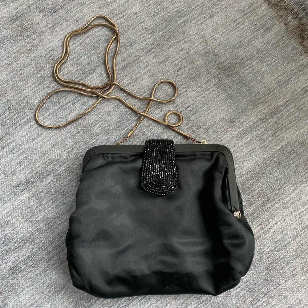 Black satin evening bag